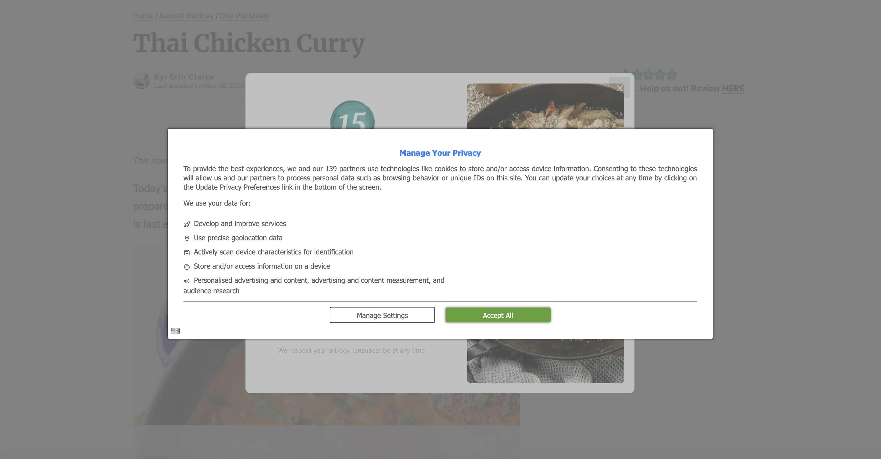 A typical recipe website with endless scrolling and ads